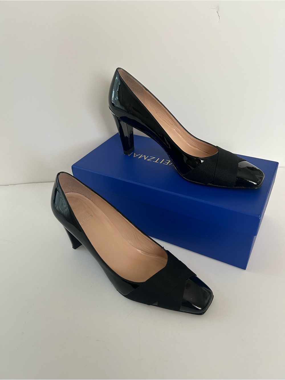 Stuart Weitzman Black Patent Mid Heel Pumps